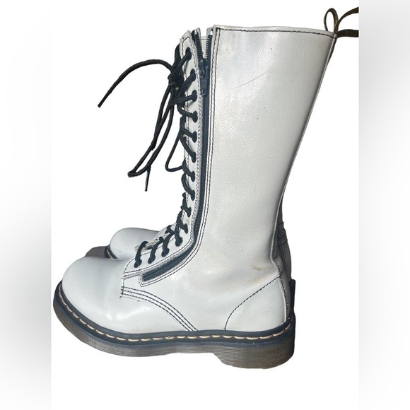 White Dc Martens DOCS lace up tall combat boots double zipper 14 hole mid calf 7 - Picture 2 of 16